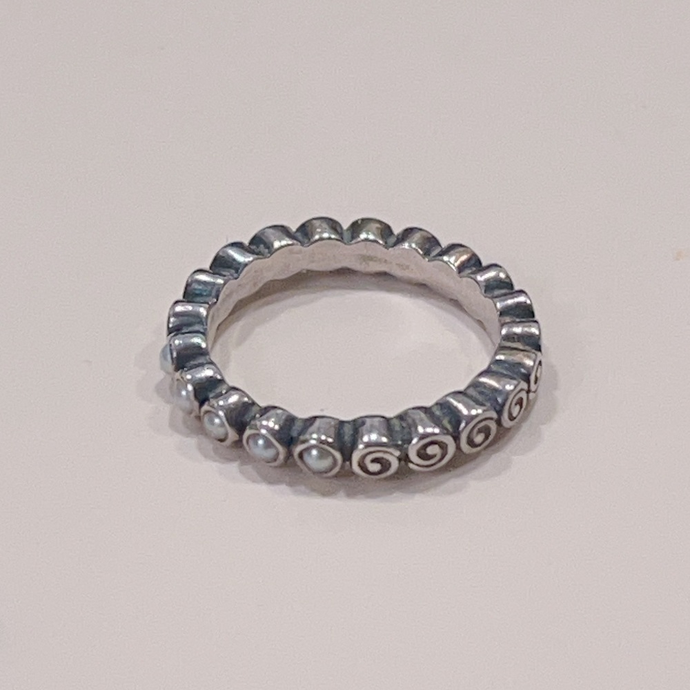 Authentic Pandora ocean’s treasure pearl and silver ring size 56